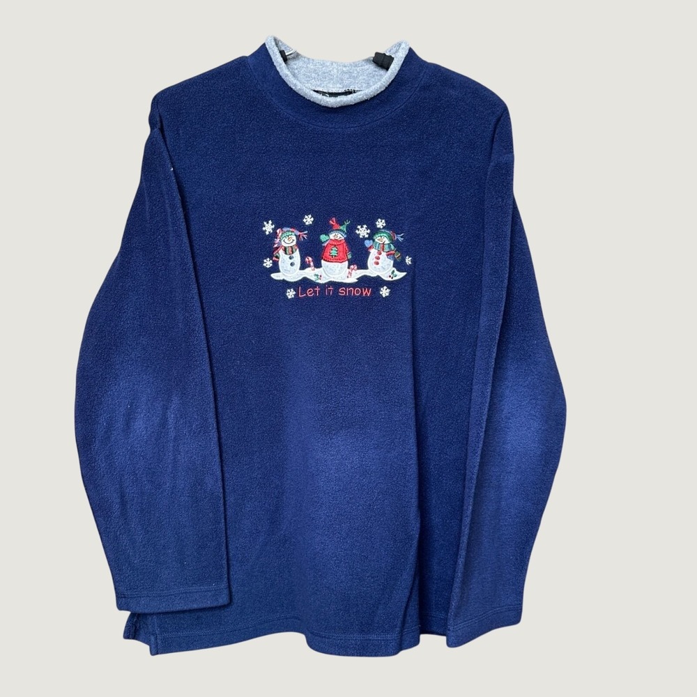C&B Sport Croft & Barrow Navy Blue Fleece Snowman Sweatshirt Mens Medium Winter